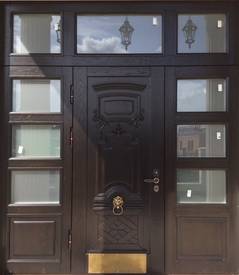 Дверь Массив дуба № 32 (массив дуба с двух сторон с оконными вставками), наружная сторона