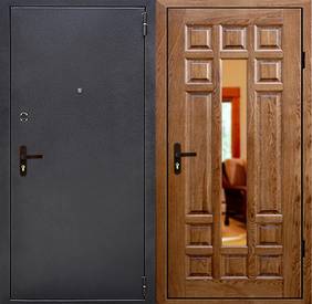 Дверь в частный дом № 1 (порошок и филенчатый МДФ зеркало)