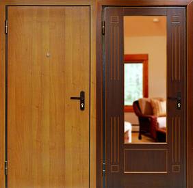 Дверь Ламинат № 12 (ламинат и филенчатый МДФ зеркало)