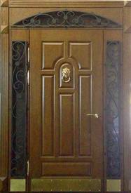 Дверь Массив дуба № 25 (массив с двух сторон, кованая решетка и остекление), наружная сторона