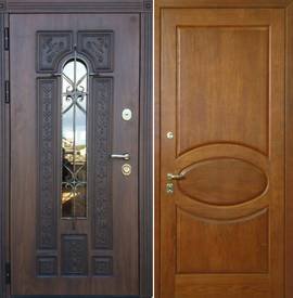 Дверь Массив дуба № 27 (массив дуба с двух сторон со стеклом и ковкой)